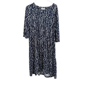 Southern Lady Navy White Abstract Print Stretch Swing Dress 1X Flowy Casual